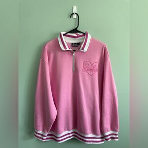 Women’s Barbie Pink Collared Sweatshirt Pull Over 1/4 Zip Size XL